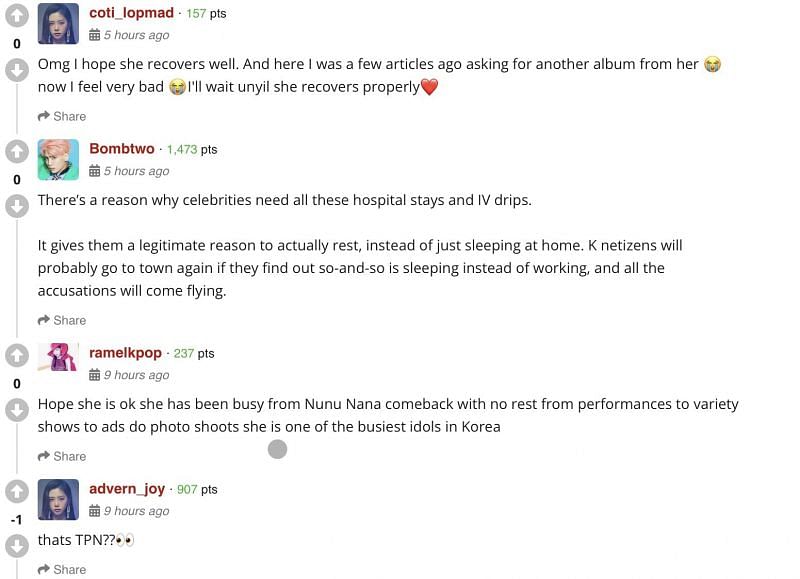 A screenshot of reactions from fans about Jessie&#039;s Instagram story (Image via allkpop)