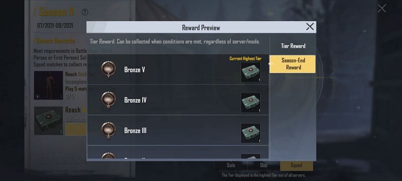 Season-end rewards that the players will bee receiving (Image via PUBG Mobile Lite)