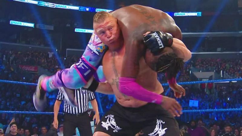 Brock Lesnar about to launch Kofi Kingston into orbit