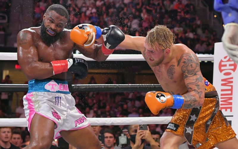 Jake Paul (right) recently beat former UFC welterweight champion Tyron Woodley