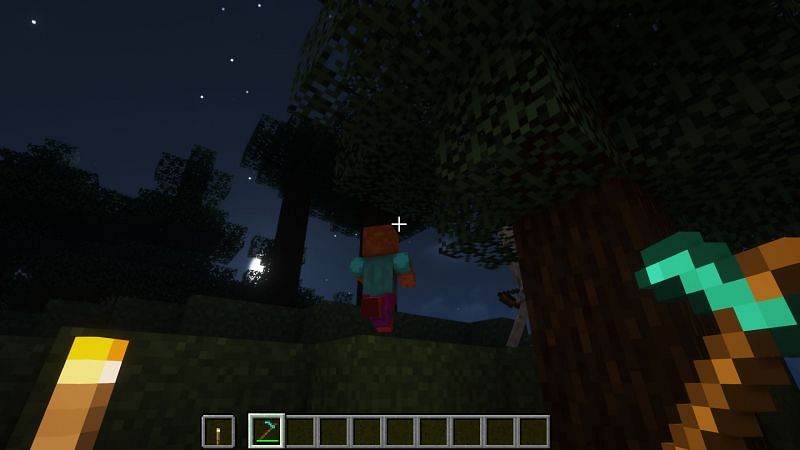 Attacking mobs with a hoe (Image via Minecraft)