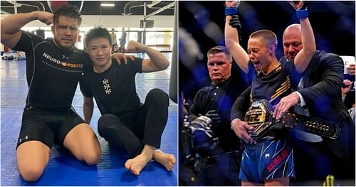 Henry Cejudo and Zhang Weili (left) and Rose Namajunas (right) [Image Credit: @henry_cejudo & @rosenamajunas on Instagram]