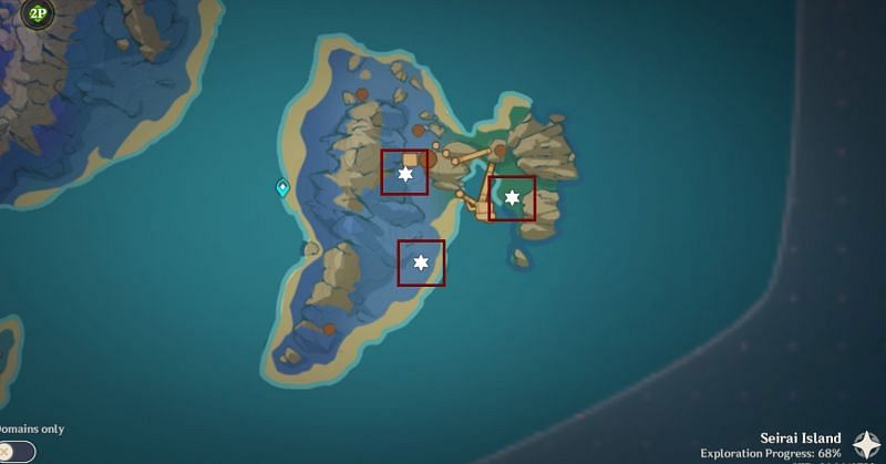 La posizione di tre accampamenti nemici sulla mappa (Immagine tramite Jinshin Impact)