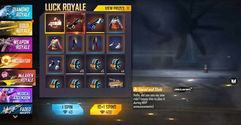 The prize pool of the McLaren Royale (Image via Free Fire)