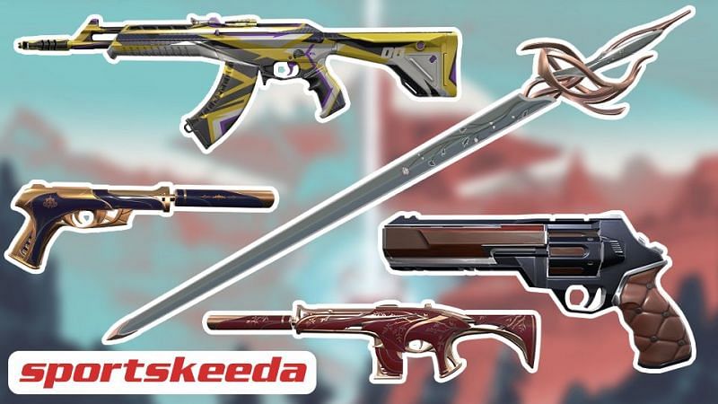 All the weapon skins coming with Valorant&#039;s Episode 3 Act 2 update. (Image by Sportskeeda)
