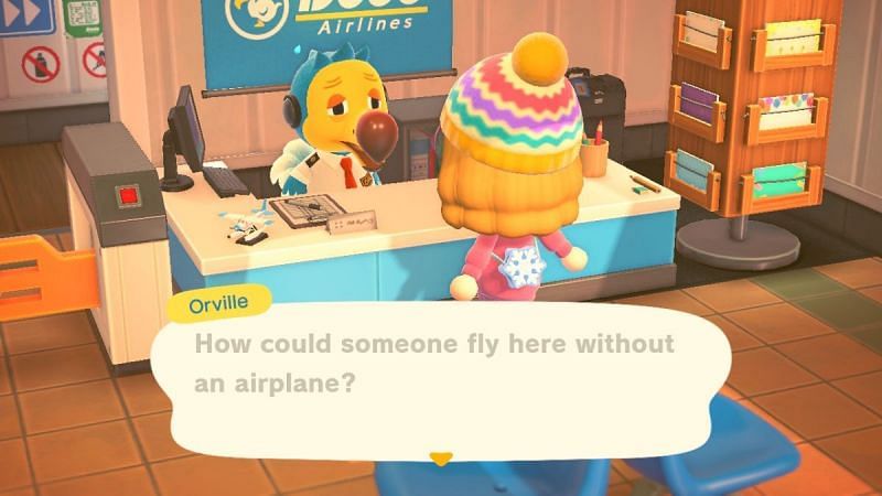 Orville interacts with players when they visit the airline to travel elsewhere (Image via Nintendo)