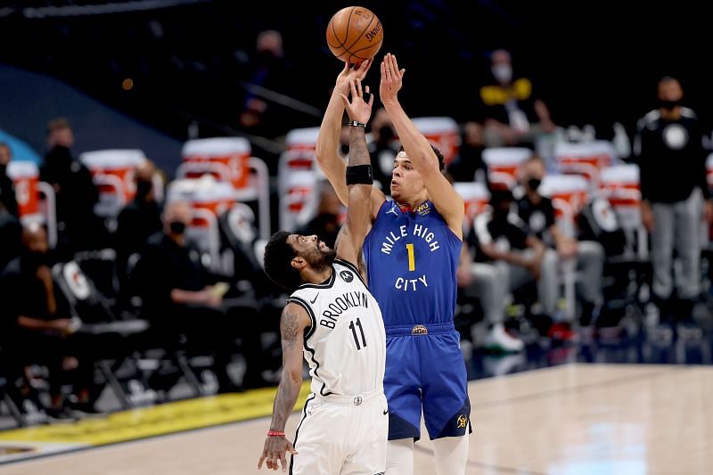 Michael Porter Jr. (#1) of the Denver Nuggets puts up a shot.