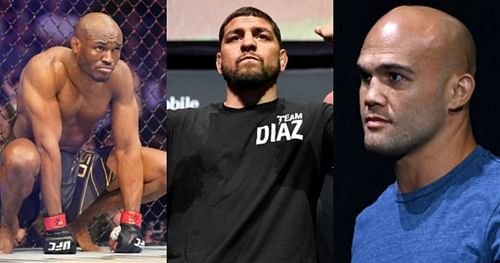 Kamaru Usman (left); Nick Diaz (center); Robbie Lawler (right)