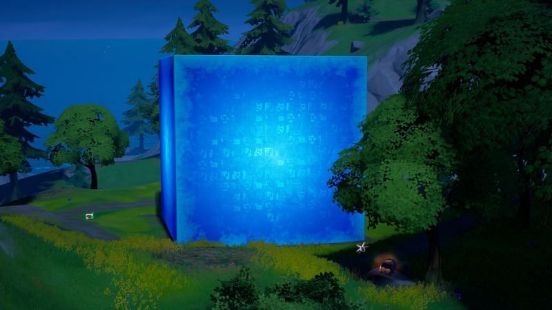 The Blue Cube in Fortnite Chapter 2 Season 8 is located in the Friendly Forest (Image via Status Update on Bluevin/Twitter)