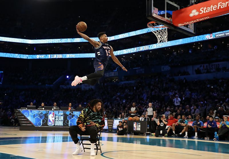 J. Cole during the 2019 AT&amp;T Slam Dunk contest