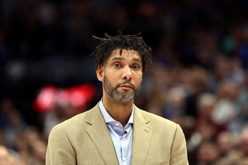 Assistant coach Tim Duncan of the San Antonio Spurs at American Airlines Center on November 18, 2019 in Dallas, Texas.