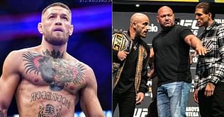Conor McGregor reacts to the all out war between Alexander Volkanovski and Brian Ortega at UFC 266