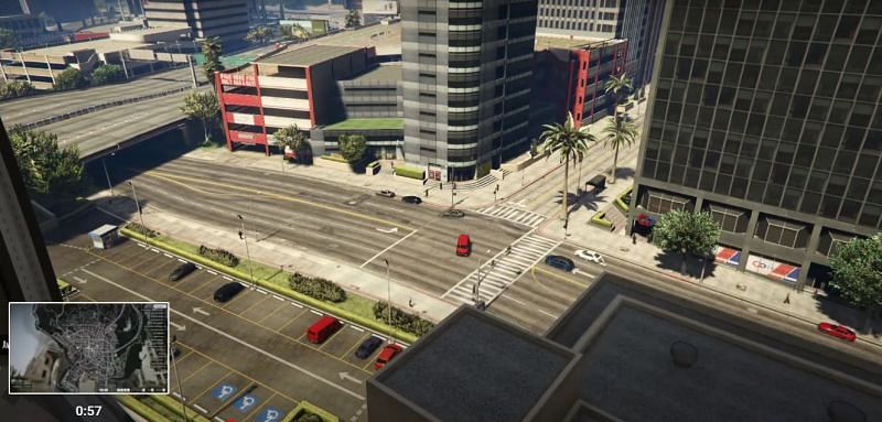 View of Alta St. from Apartment 10 in GTA Online (Image via Rockstar Games)