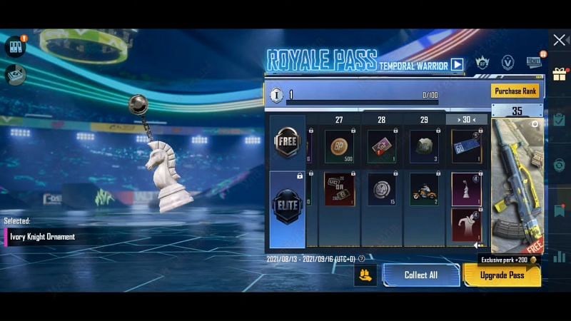 Players can claim the Ivory Knight Ornament at rank 30 (Image via YouTube/Mad Tamizha)