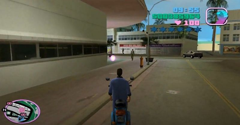 An example of Tommy Vercetti &quot;morphing&quot; with a motorcycle (Image via Rockstar Games)