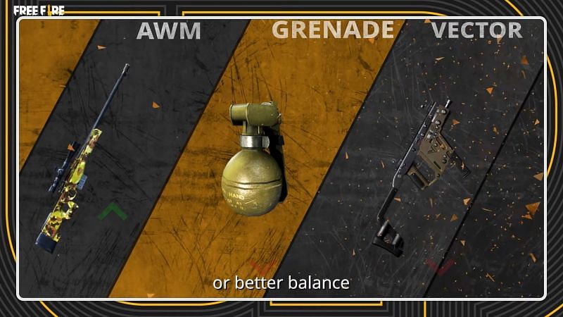 The AWM, grenade, and Vector will be adjusted in this patch (Image via Free Fire)