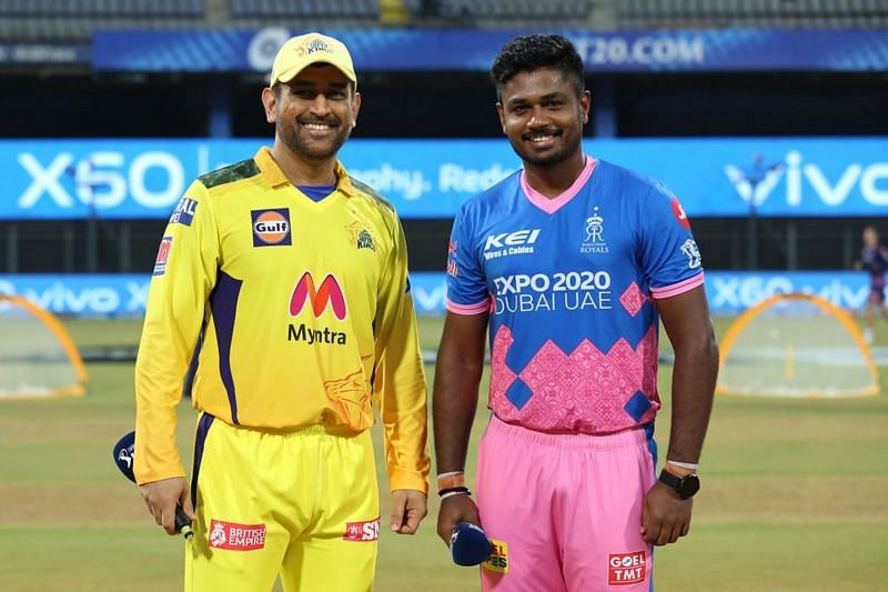 Sanju Samson posing post toss with MS Dhoni