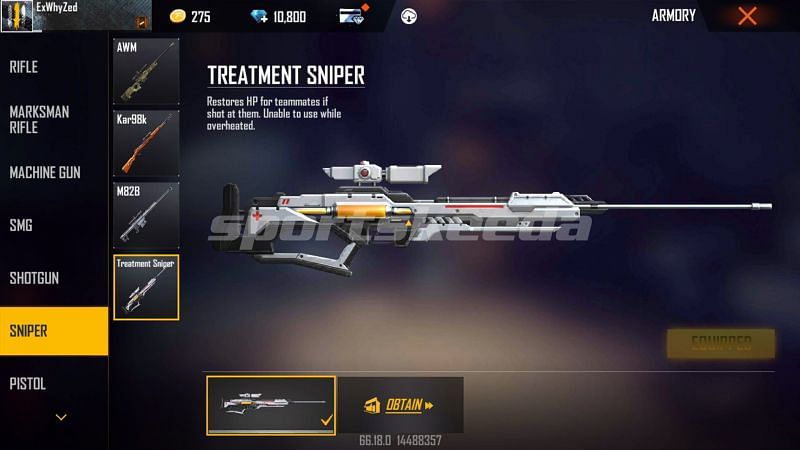 Treatment Sniper is also added to the OB30 Advance Server (Image via Free Fire)