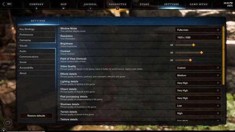 The New World graphical settings menu (Image via Amazon Games)