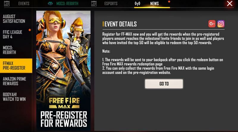 Players have to register for the web event (Image via Free Fire)