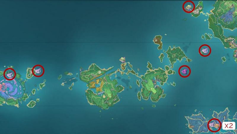 Locations of fishing spots in Inazuma (Image via Appsample)
