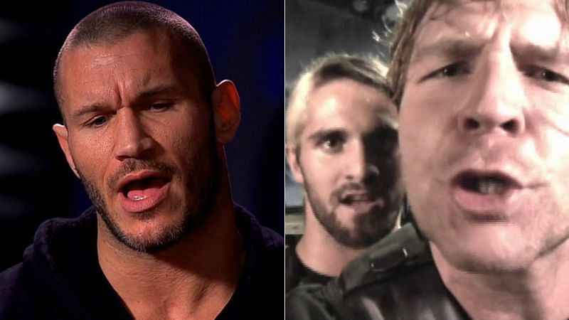 Randy Orton (left); Seth Rollins and Dean Ambrose (right)