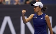 Zhang Shuai celebrates a point at the J&T Banka Ostrava Open 2021