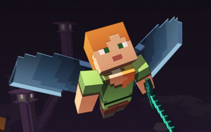 An image of Minecraft&#039;s Alex gliding on an elytra. Image via Minecraft.