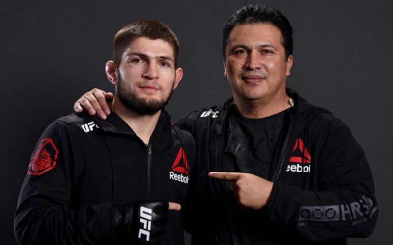 Khabib Nurmagomedov (left) with his longtime coach Javier Mendez (right)