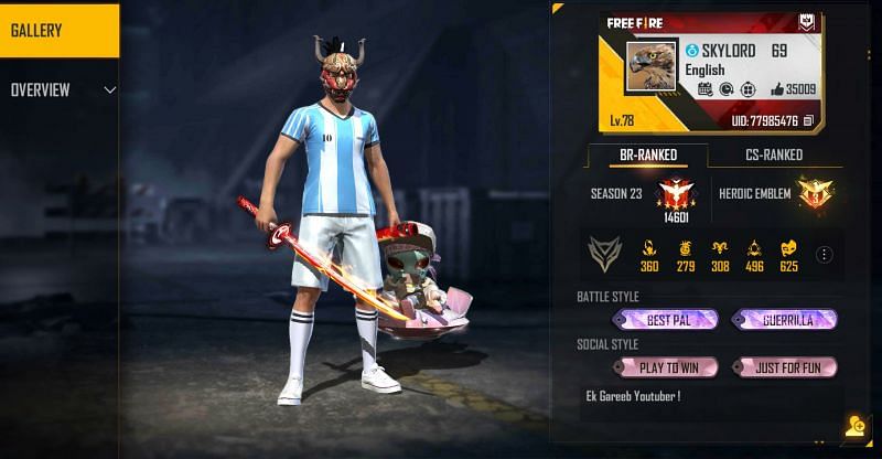 Skylord boasts more than 1.25 million subscribers (Image via Free Fire)