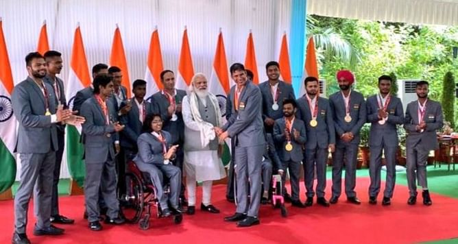 PM Narendra Modi meets India's Paralympic contingent following their monumental triumph in Tokyo