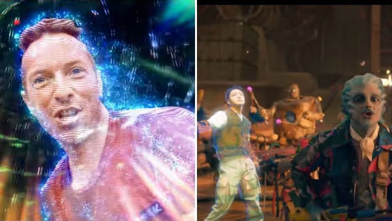 Screenshots of Chris Martin and Jungkook in My Universe music video (Image via @Coldplay/YouTube)