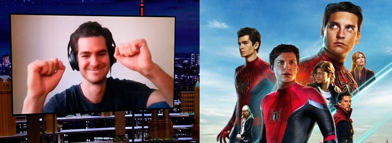 Andrew Garfield on The Tonight Show and Spider-Man: No Way Home concept poster (Image via NBC and Reddit/SteveNevin)