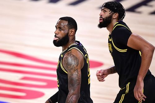 LeBron James and Anthony Davis in action during an NBA game