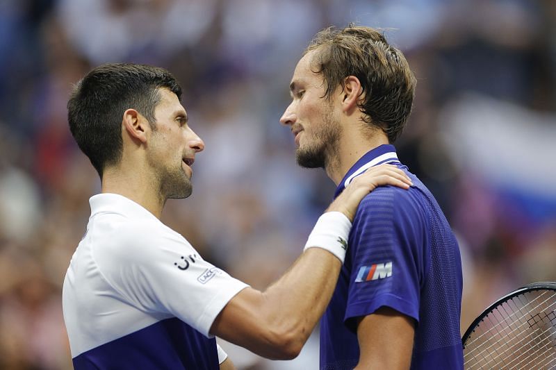 Novak Djokovic (L) and Daniil Medvedev during the men's final.