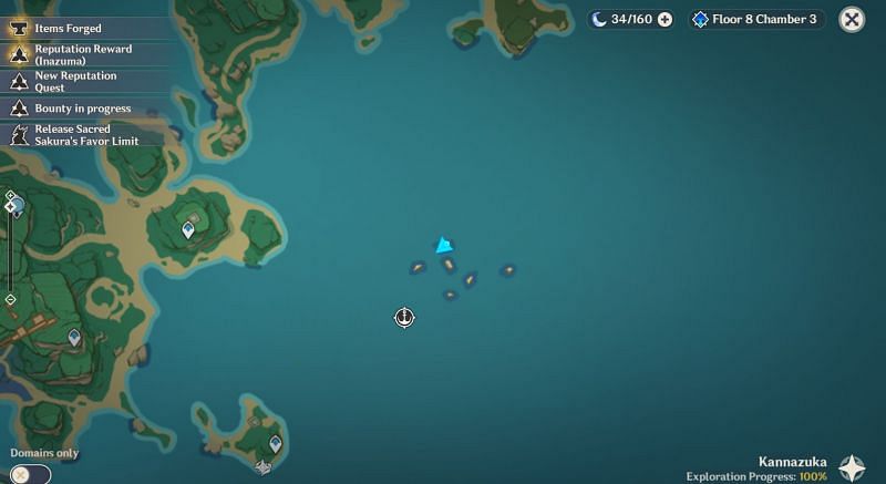 Location of the Raimei Angelfish on the map (Image via Genshin Impact)