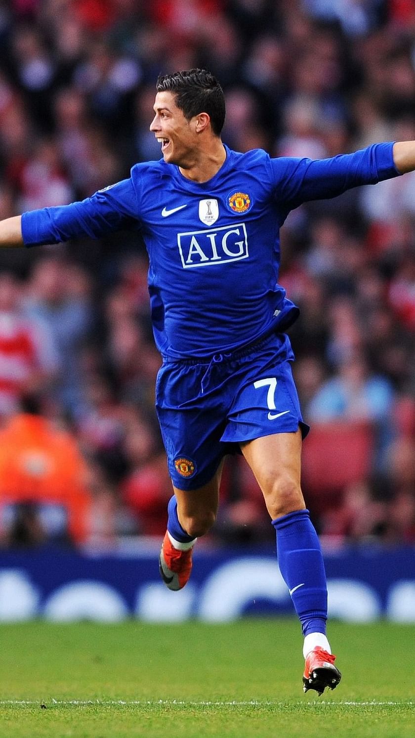 Cristiano Ronaldo 2008 2009 Away Blue Manchester United UCL Long Sleeve  Jersey With Patches