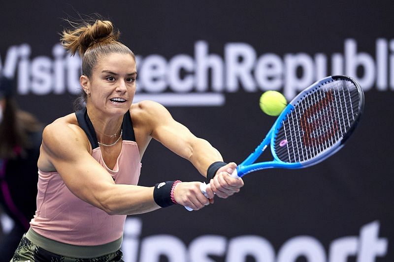 Maria Sakkari in action at the J&amp;T Banka Ostrava Open 2021