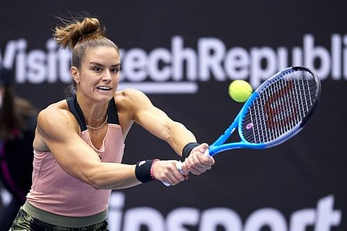 Maria Sakkari in action at the J&T Banka Ostrava Open 2021