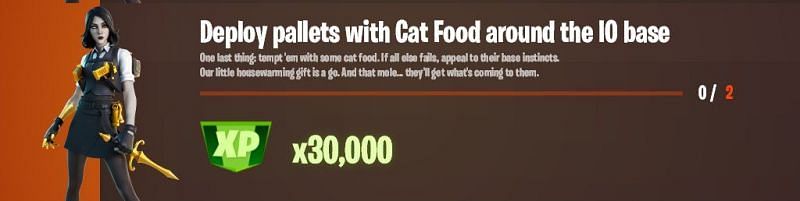 &quot;Deploy pallets with cat food around the IO base&quot; Fortnite challenge(Image via Lazyleaks_)
