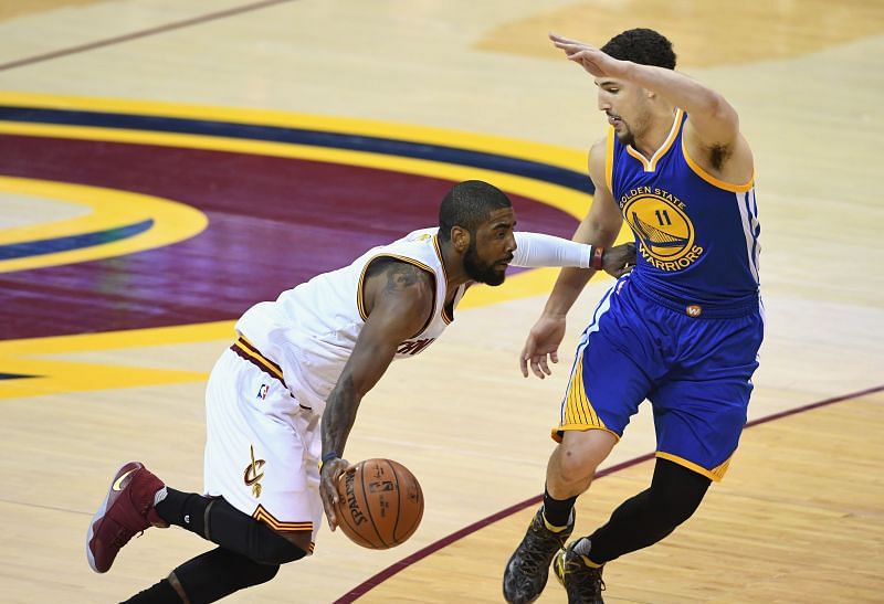 2016 NBA Finals - Game Four: Kyrie Irving drives past Klay Thompson.