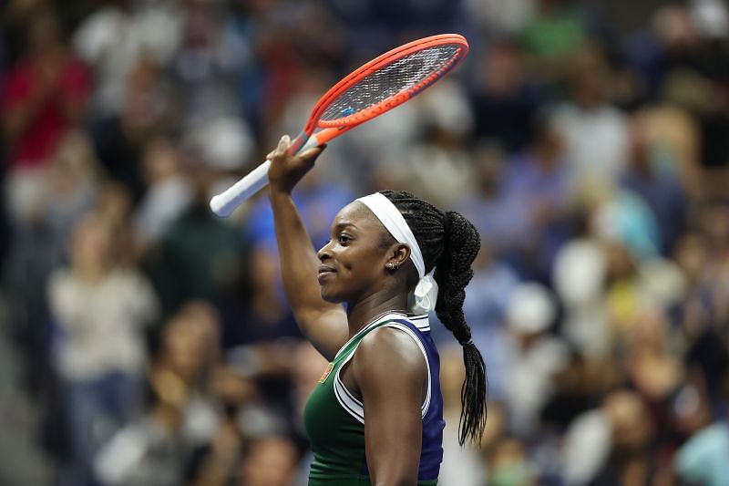 Sloane Stephens celebrates her second-round win at the 2021 US Open