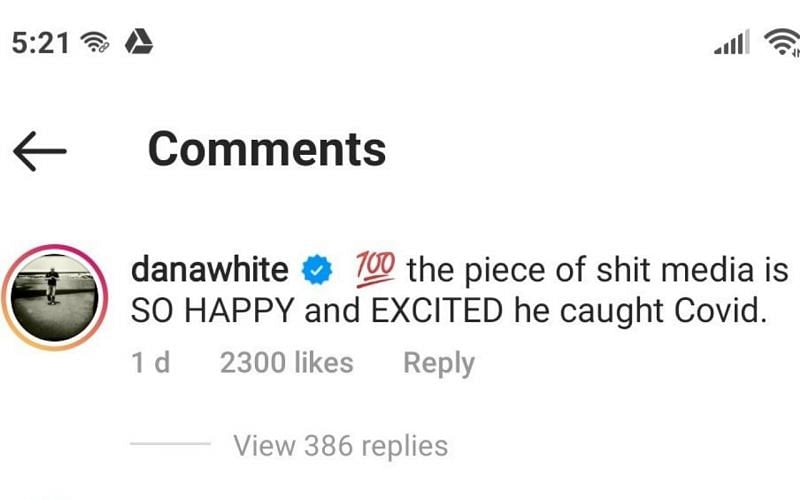 Screenshot of Dana White&#039;s comment