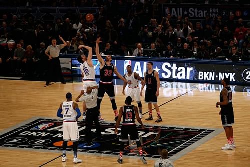 Pau and Marc Gasol tip the 2015 NBA All-Star Game in Brooklyn, New York