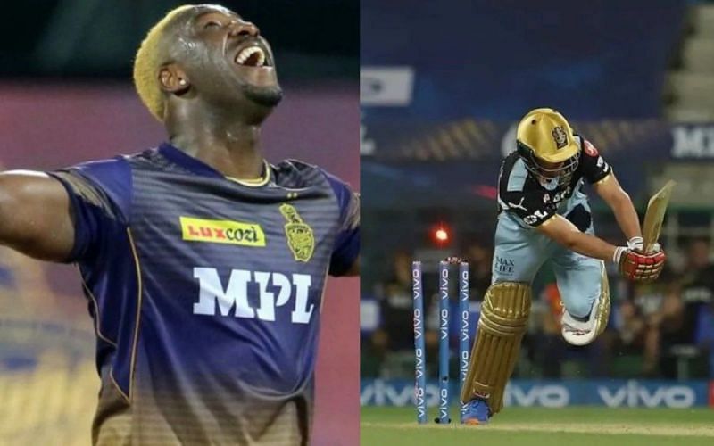 Andre Russell celebrates after cleaning up AB de Villiers