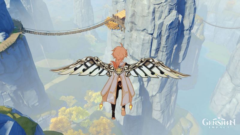 Aether with the Wings of Shimmering Galaxy glider (Image via Genshin Impact)