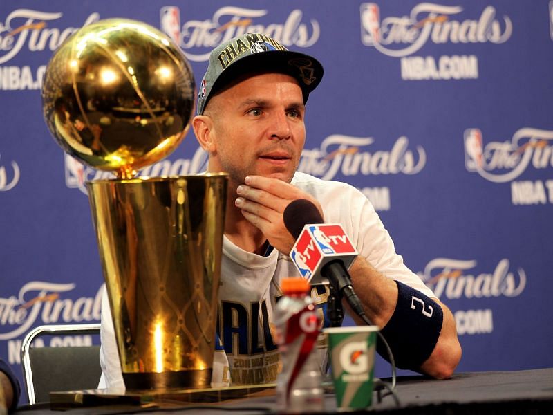 Jason Kidd at the postgame press conference after winning the NBA Finals with the Dallas Maverick