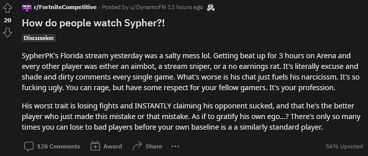 SypherPK faces criticism from a hater (Image via Reddit)