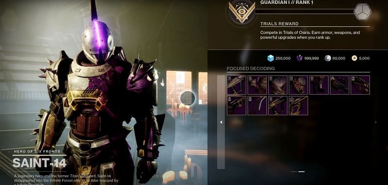 Focused reward in Saint-14 inventory (Image via Bungie)