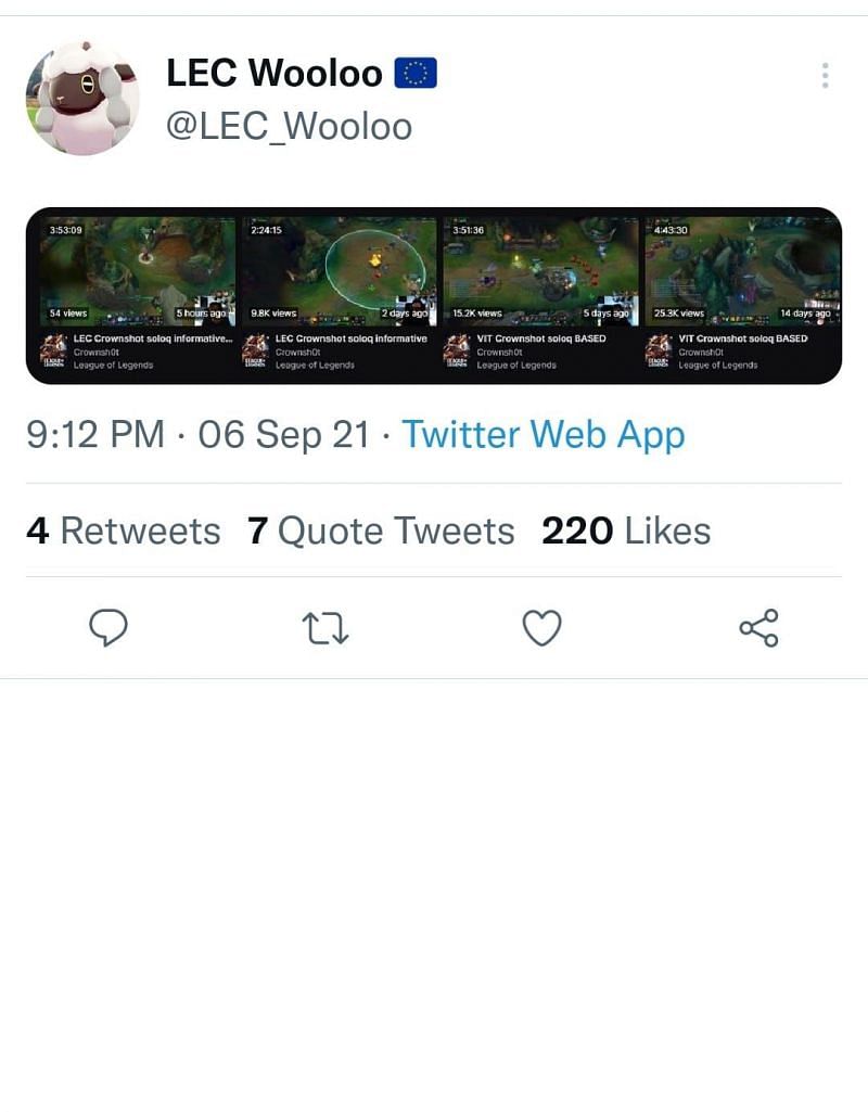The initial tweet by LEC Wooloo that got deleted (Image via Twitter)